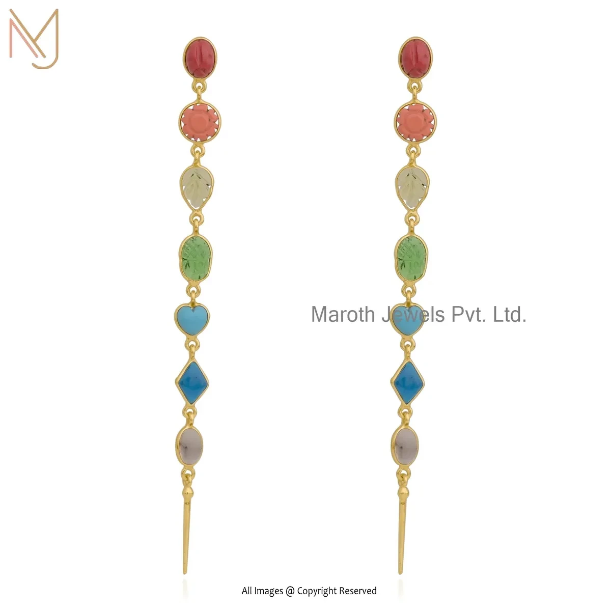 14K Yellow Gold Multi Gemstone Earrings Custom Jewelry