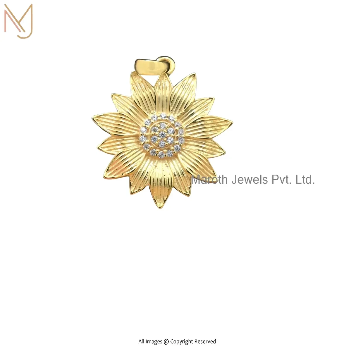 14K Yellow Gold Cubic Zircon Sunflower Pendant Jewelry Supplier