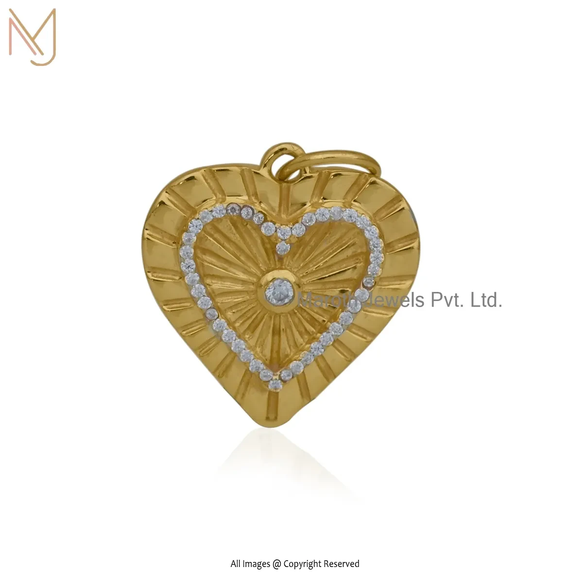 Private Lable 14K Yellow Gold Moissanite Gemstone Fluted Heart Pendant