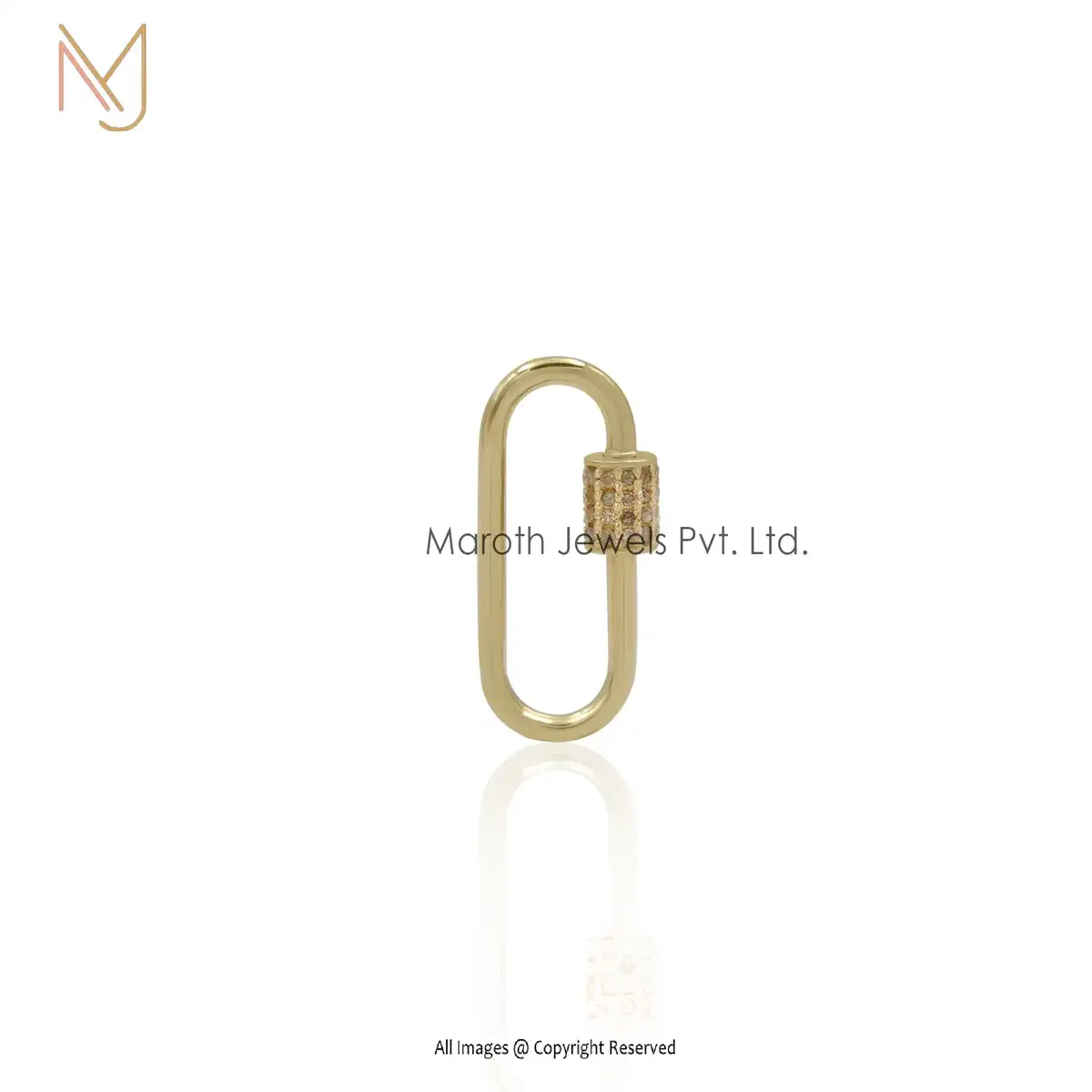 92.5 Sterling Silver Yellow Micron Plated Diamond Baby Carabiner Lock Finding Custom Jewelry