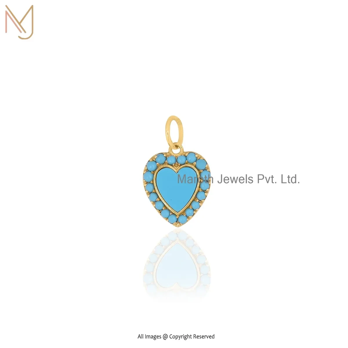 14K Yellow Gold Turquoise Heart Pendant Manufacturer