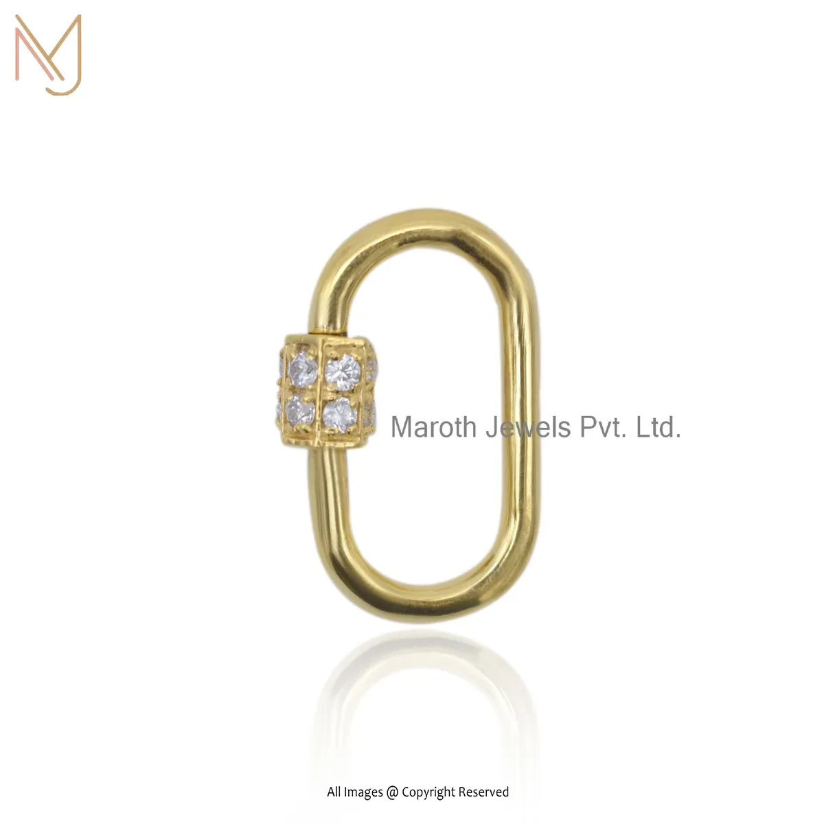 14K Yellow Gold Cubic Zircon Carabiner Lock Jewelry Supplier