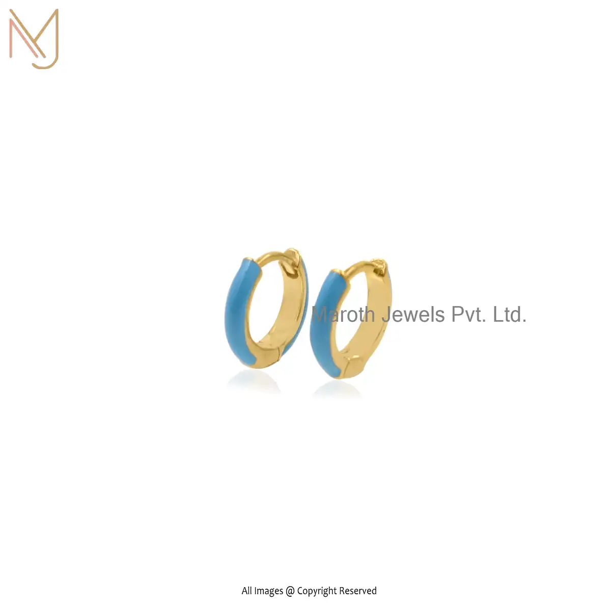 925 Silver Yellow Gold Turquoie Enamel Huggies Earrings Manufacturer