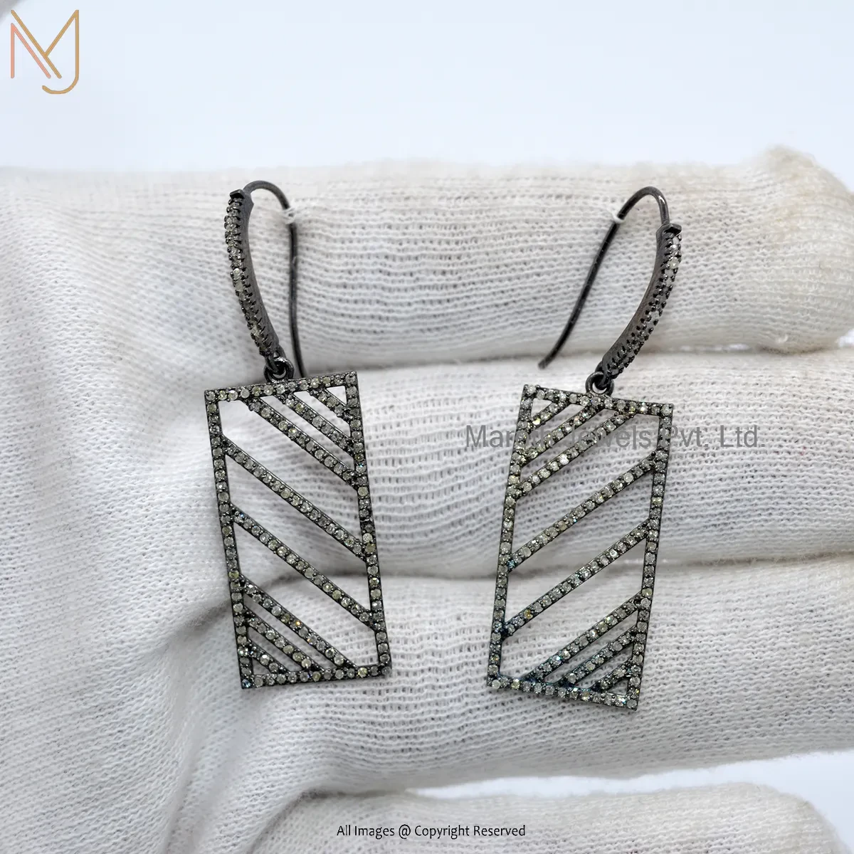 925 Silver Rhodium Plated Pave Diamond Dangle Earring Jewelry Supplier