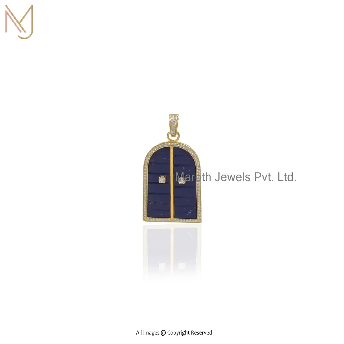 925 Silver Yellow Gold Plated Moissanite & Lapiz Lazuli Gemstone Door Pendant USA