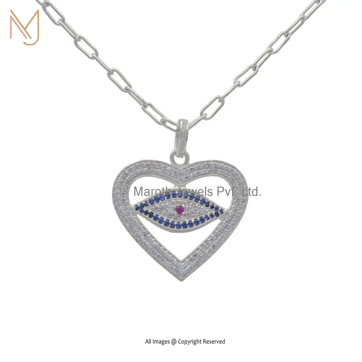 925 Sterling Silver Natural Silver Plated Cubic Zircon & Evil Eye Heart Desgin Pendant Custom Jewelry