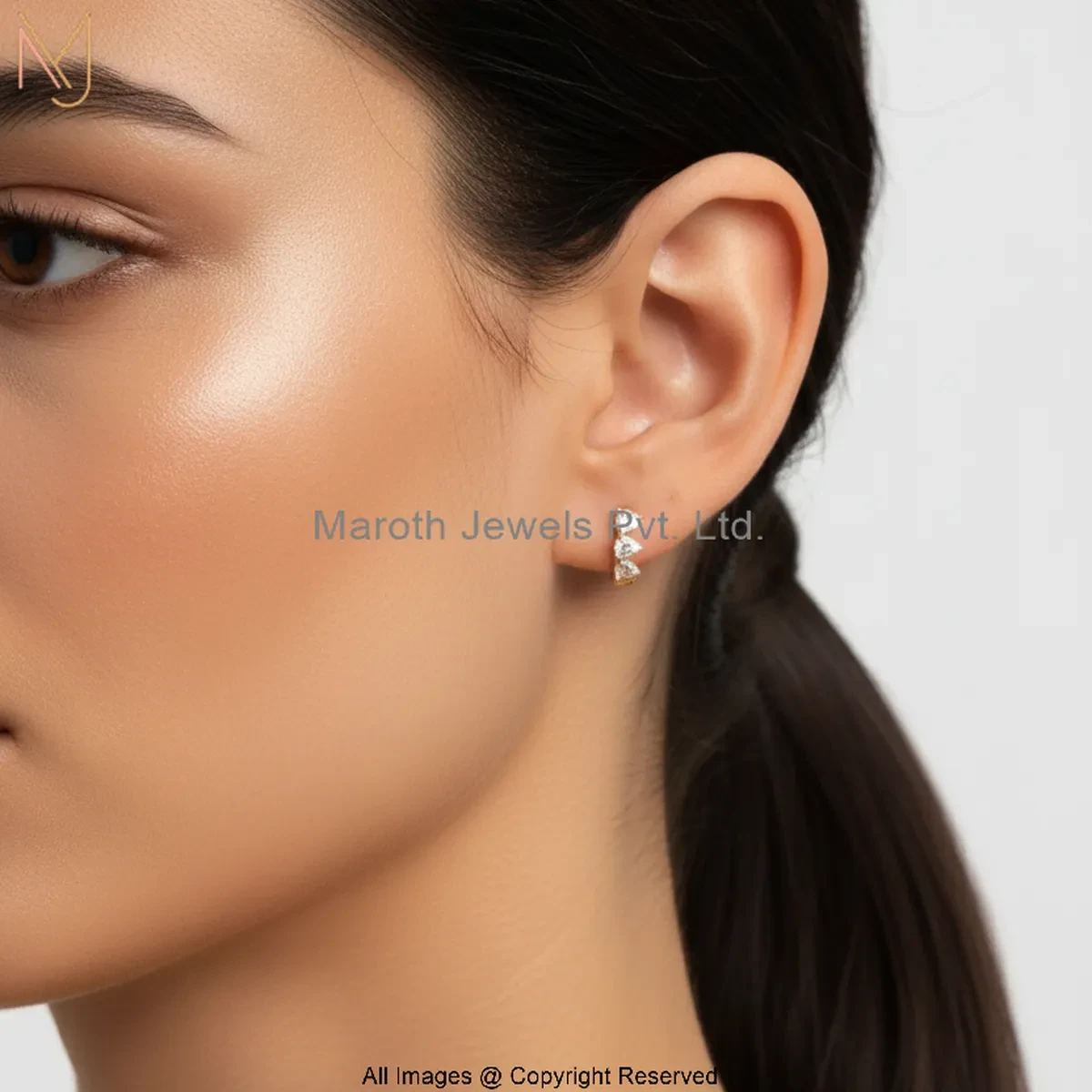 925 Silver Yellow Gold Plated Pink Cubic Zircon Heart Shape Huggies Earring Jewelry Supplier