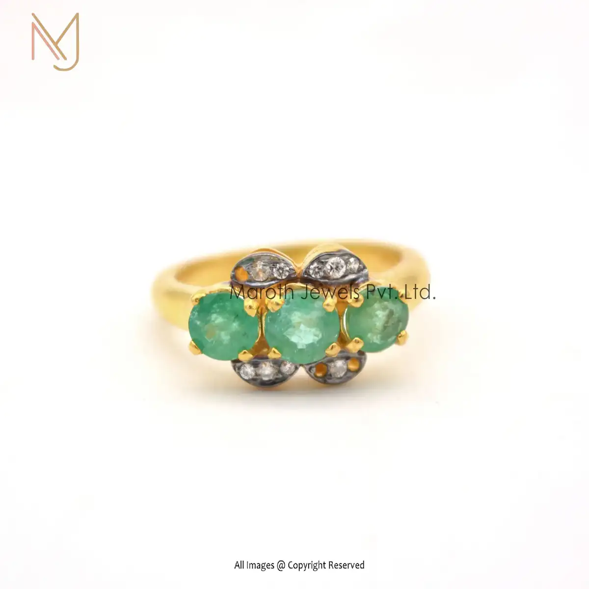 14K Gold Rhodium Plated Pave Diamond Emerald Ring Manufacturer