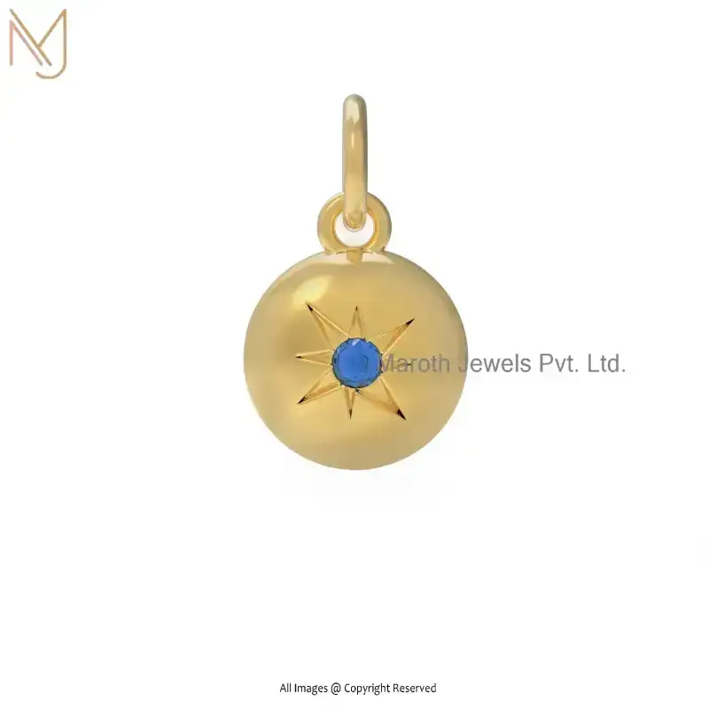 Wholesale 14K Yellow Gold Pink Sapphire Star Round Disc Pendant Jewelry