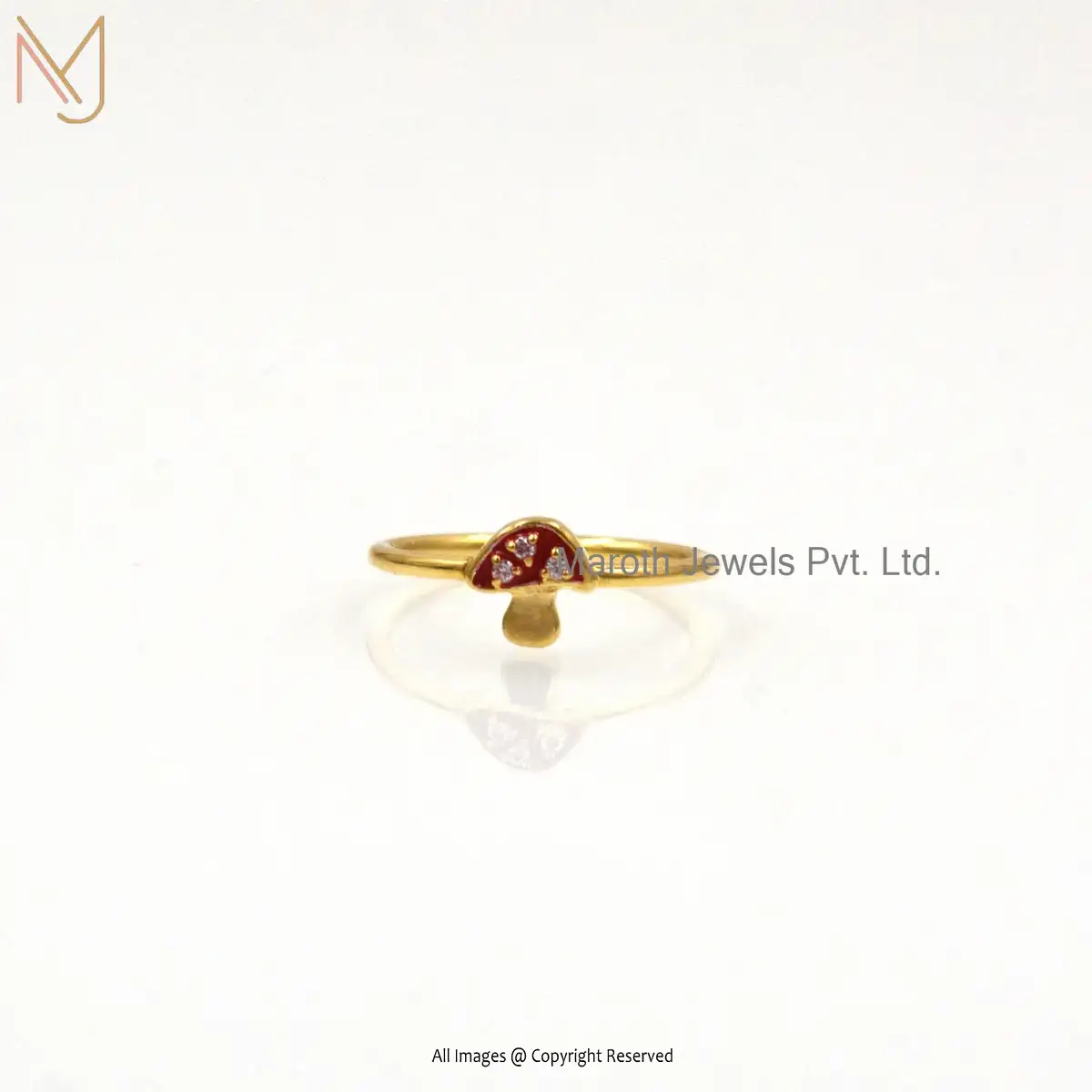 14K Yellow Gold Plated Red Enamel Moissanite Mushroom Ring Manufacturer