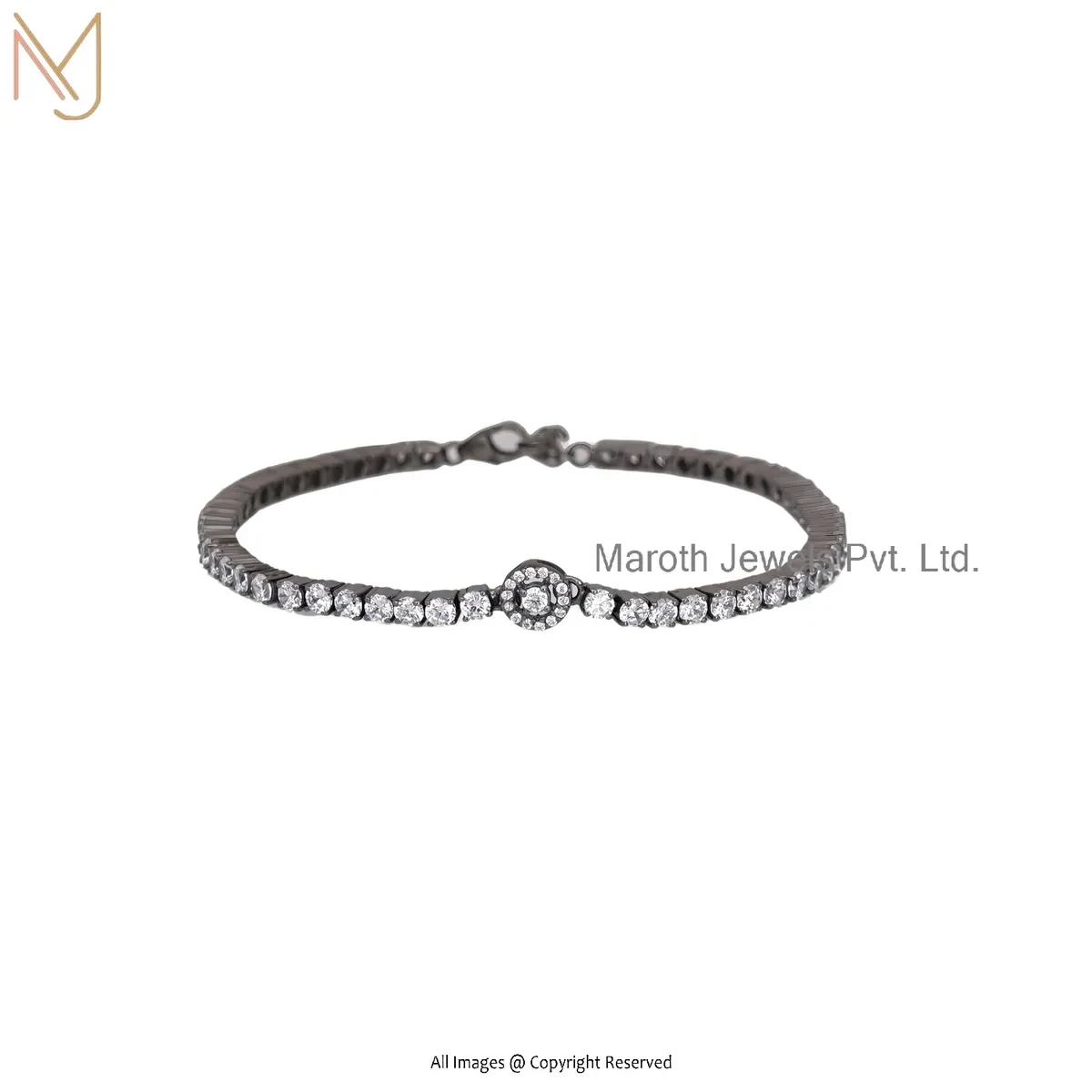 Wholesale 925 Silver Black Rhodium Plated Cubic Zircon Diamond Tennis Bracelet