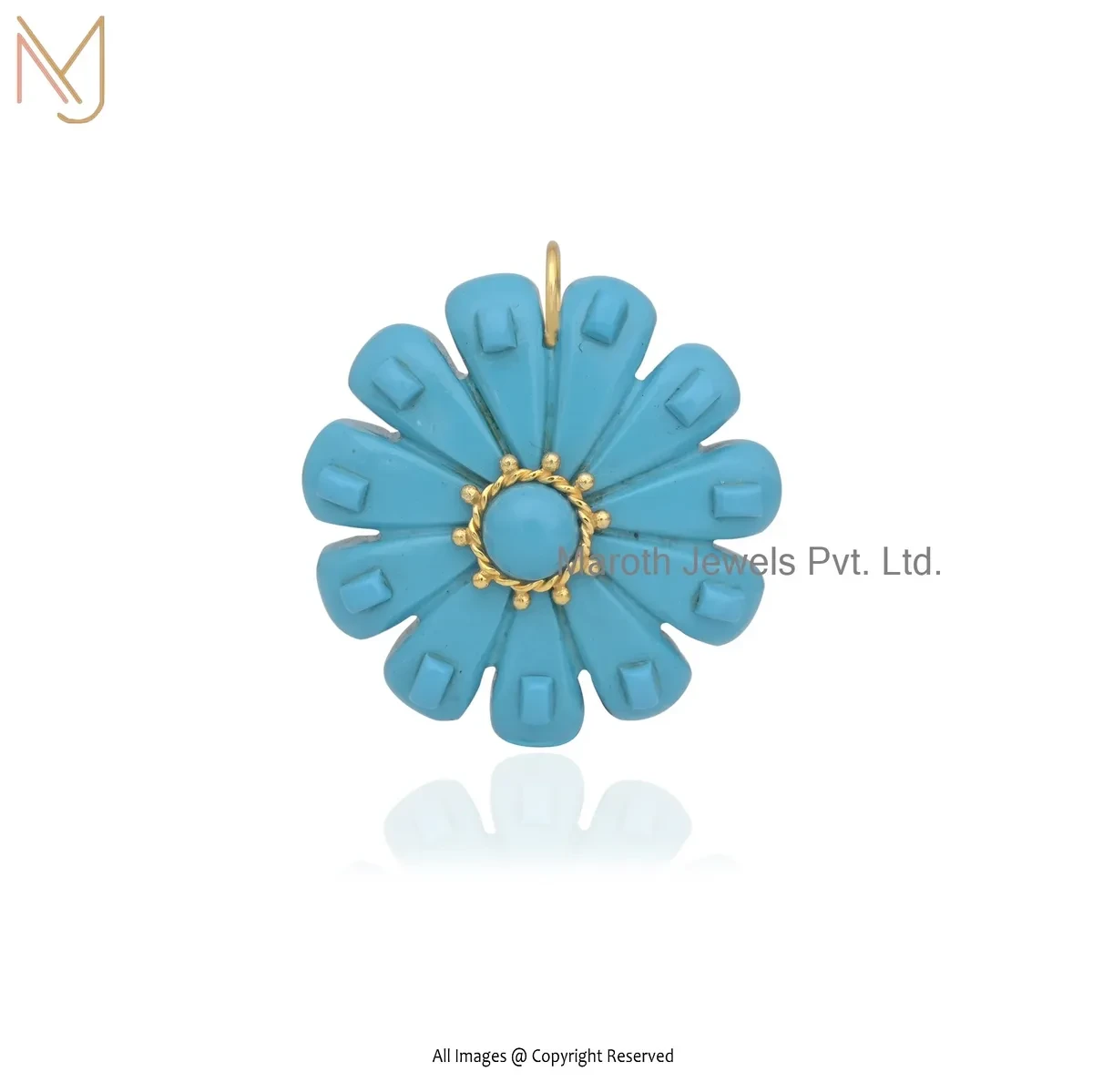 Private Lable 925 Silver Yellow Gold Plated Labradorite And Turqouise Flower Pendant