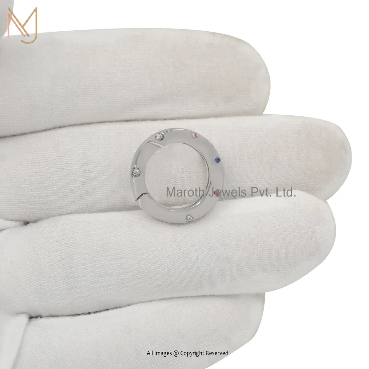 925 Silver Yellow Gold Plated Cubic Zircon Multi Gemstone Round Charm Push Lock Jewelry Supplier