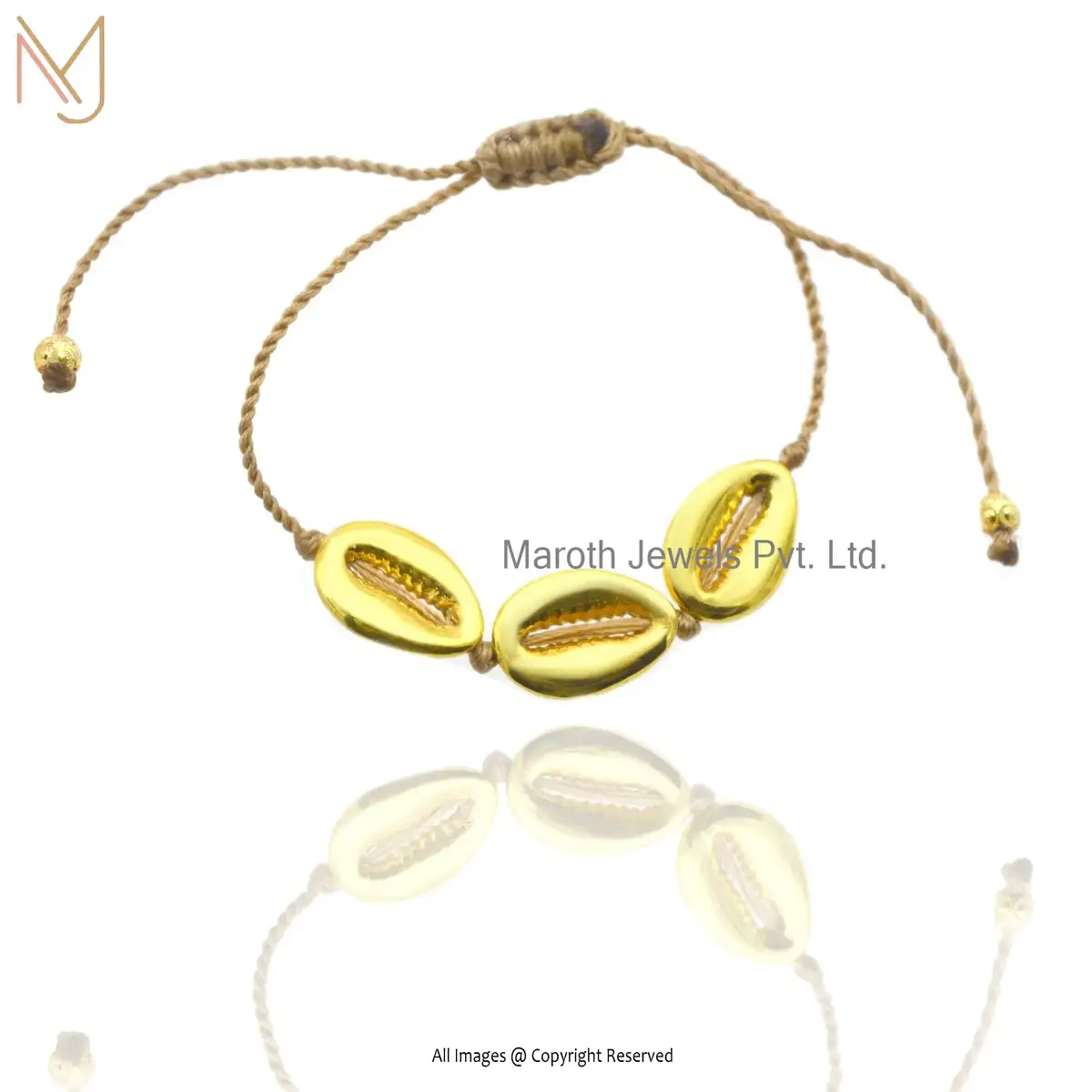 Wholesale 925 Silver Yellow Gold Plated Cowrie Shells Bracelet Vintage Jewelry