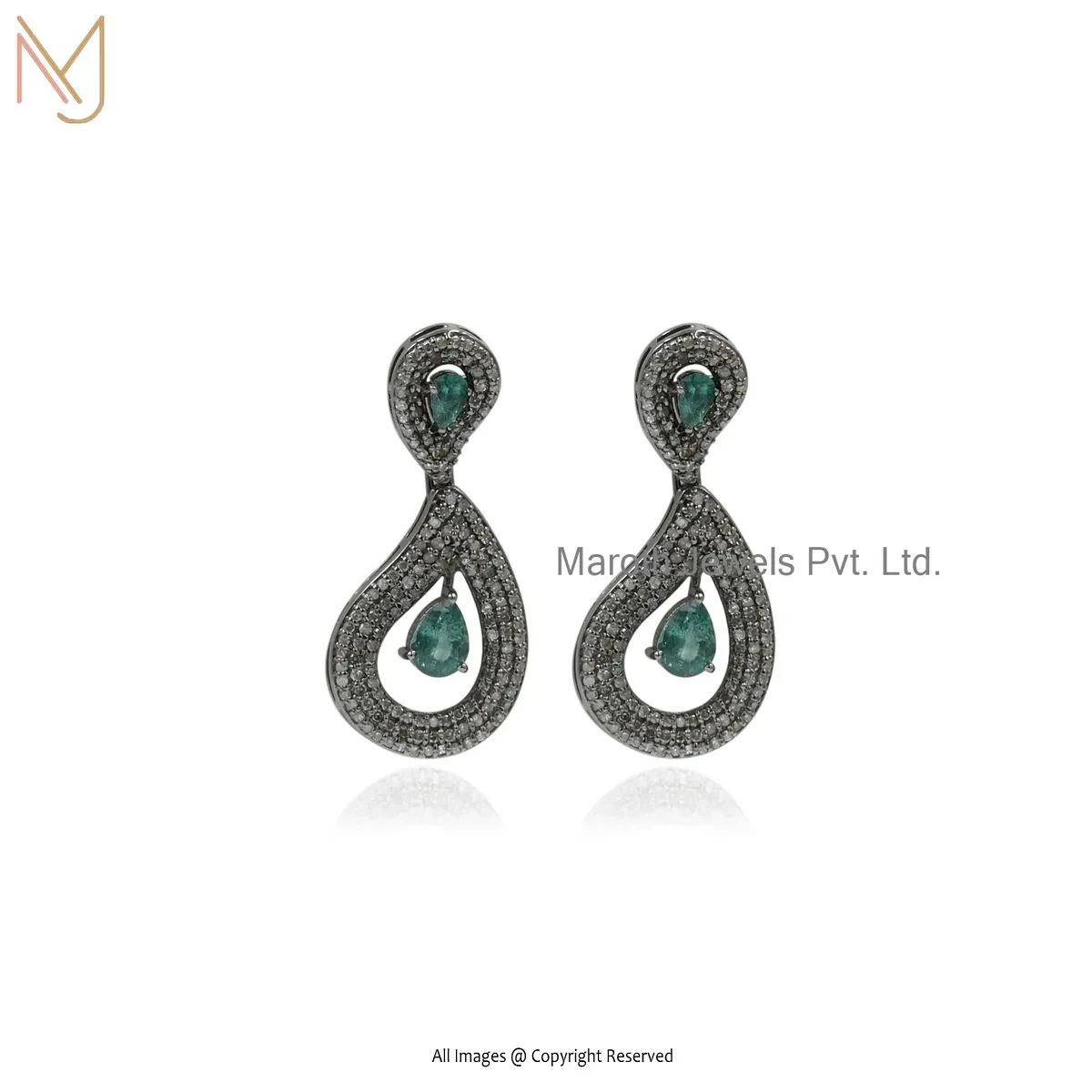 Wholesale 925 Silver Yellow Gold Plated Diamond And Emerald Gemstone Drop Earring