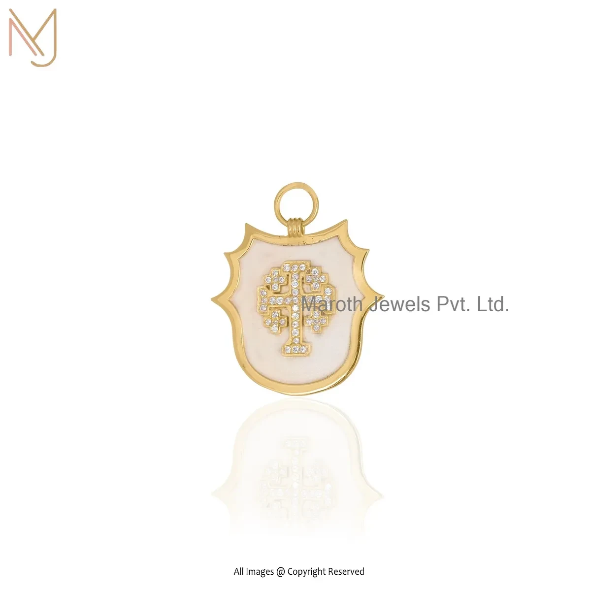 Wholesale 14K Yellow Gold Plated Cubic Zircon Cross Shield Charm Pendant