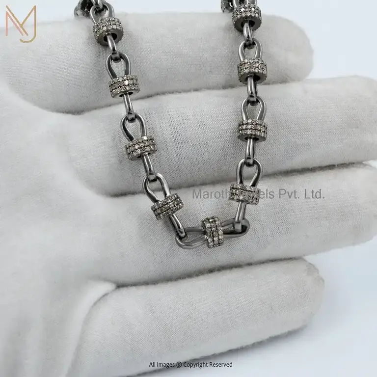 Private Lable 925 Sterling Silver Rhodium Plated Pave Diamond Beads Connector Bracelet