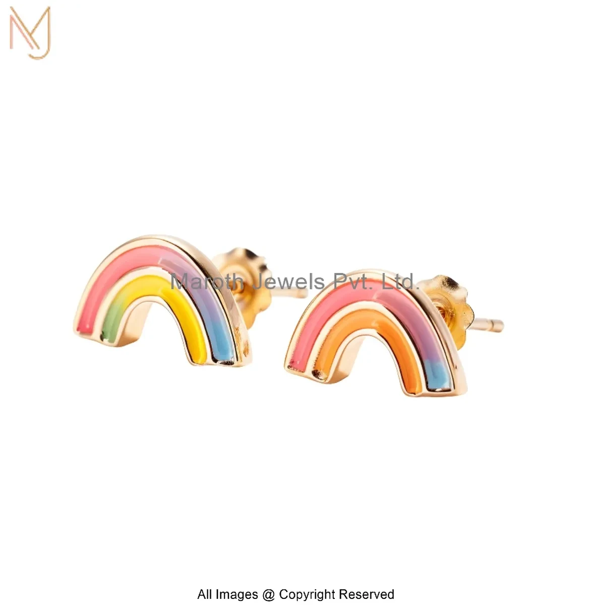 14K Yellow Gold Rainbow Stud Earring Jewelry Supplier