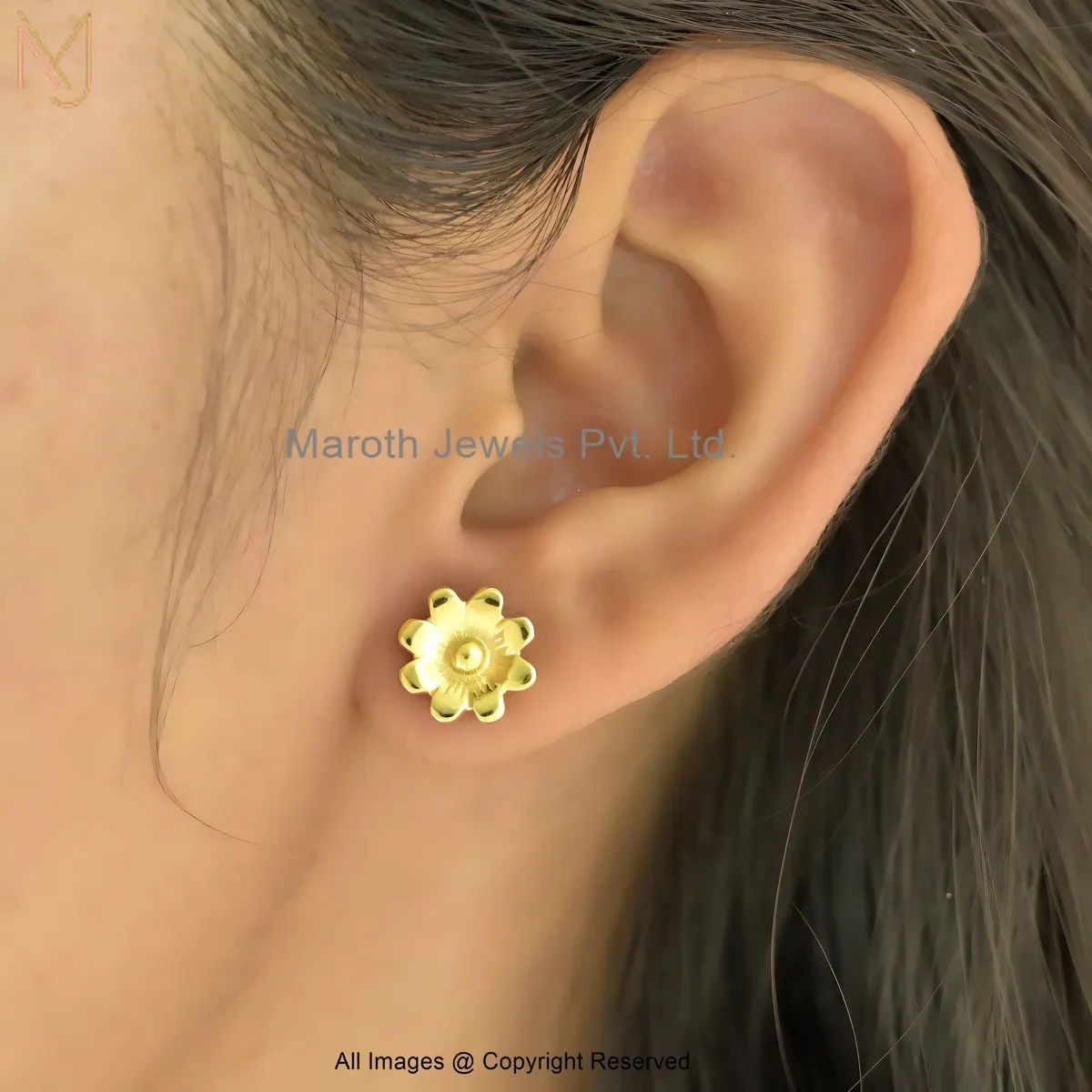 14K Yellow Gold Suvarna Pushp Gold Stud Earring Jewelry Supplier