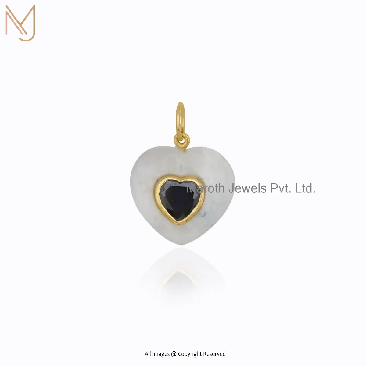 925 Silver Yellow Gold Plated Tourmaline & White Agate Gemstone Heart Pendant Jewelry Supplier