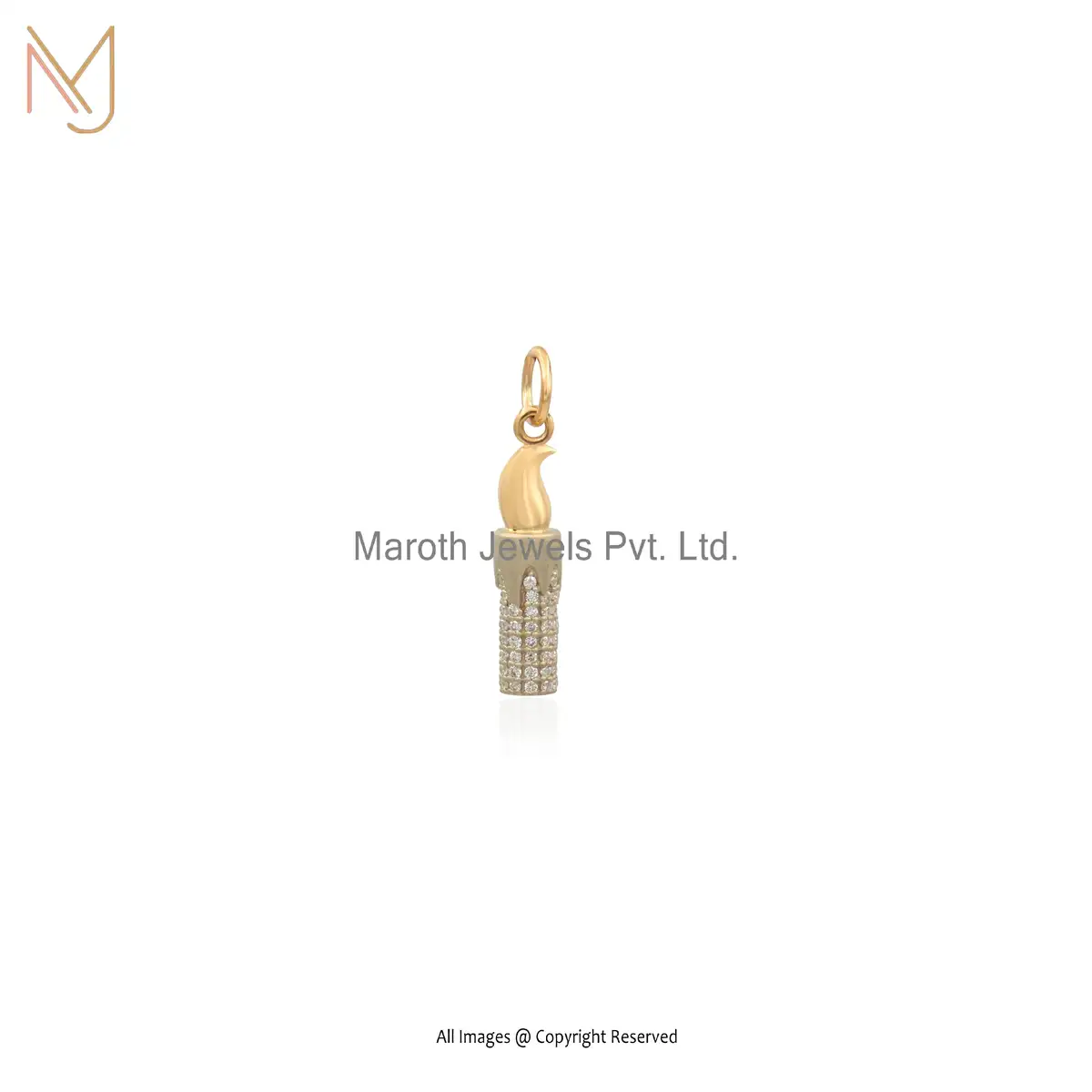 14K Soild Yellow Gold Pave Diamond Flame Pendant Jewelry Manufacturer