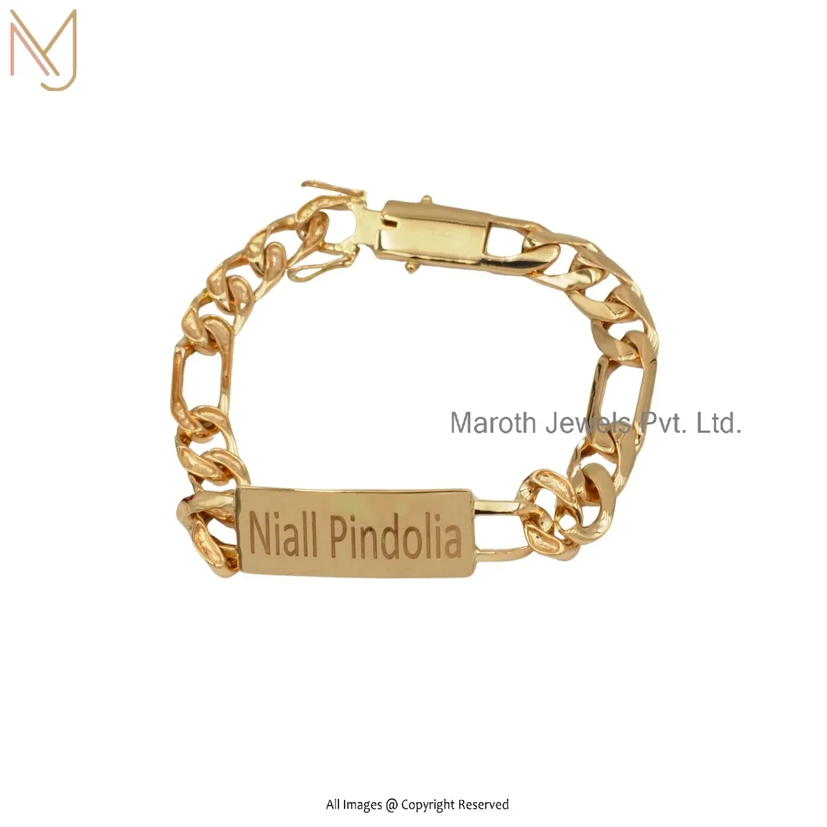 925 Silver Yellow Gold Plated Personalized " Niall Pindolia " Name Plate Chain Bracelet USA