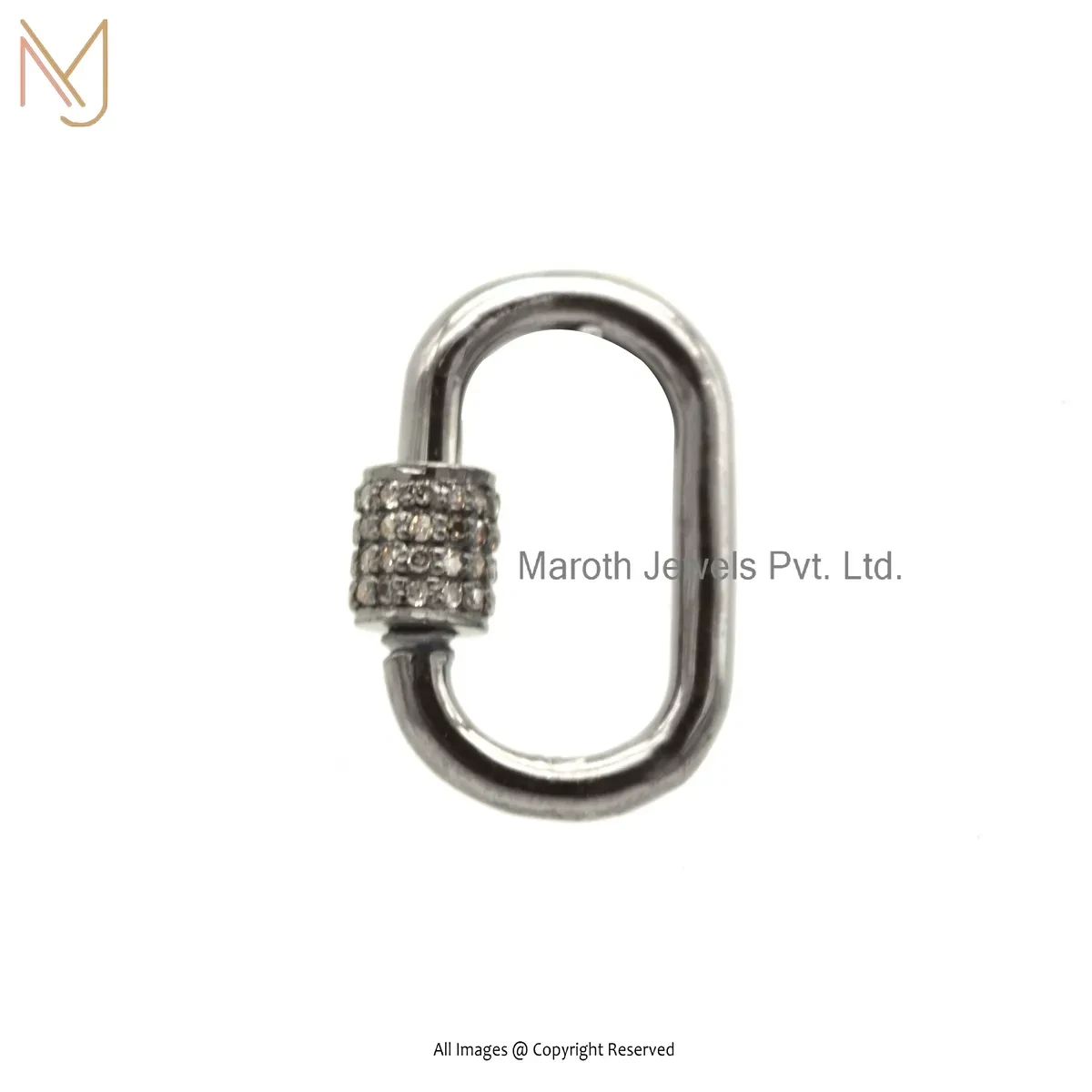 14K White Gold Pave Diamond Carabiner Clasp Lock Manufacturer