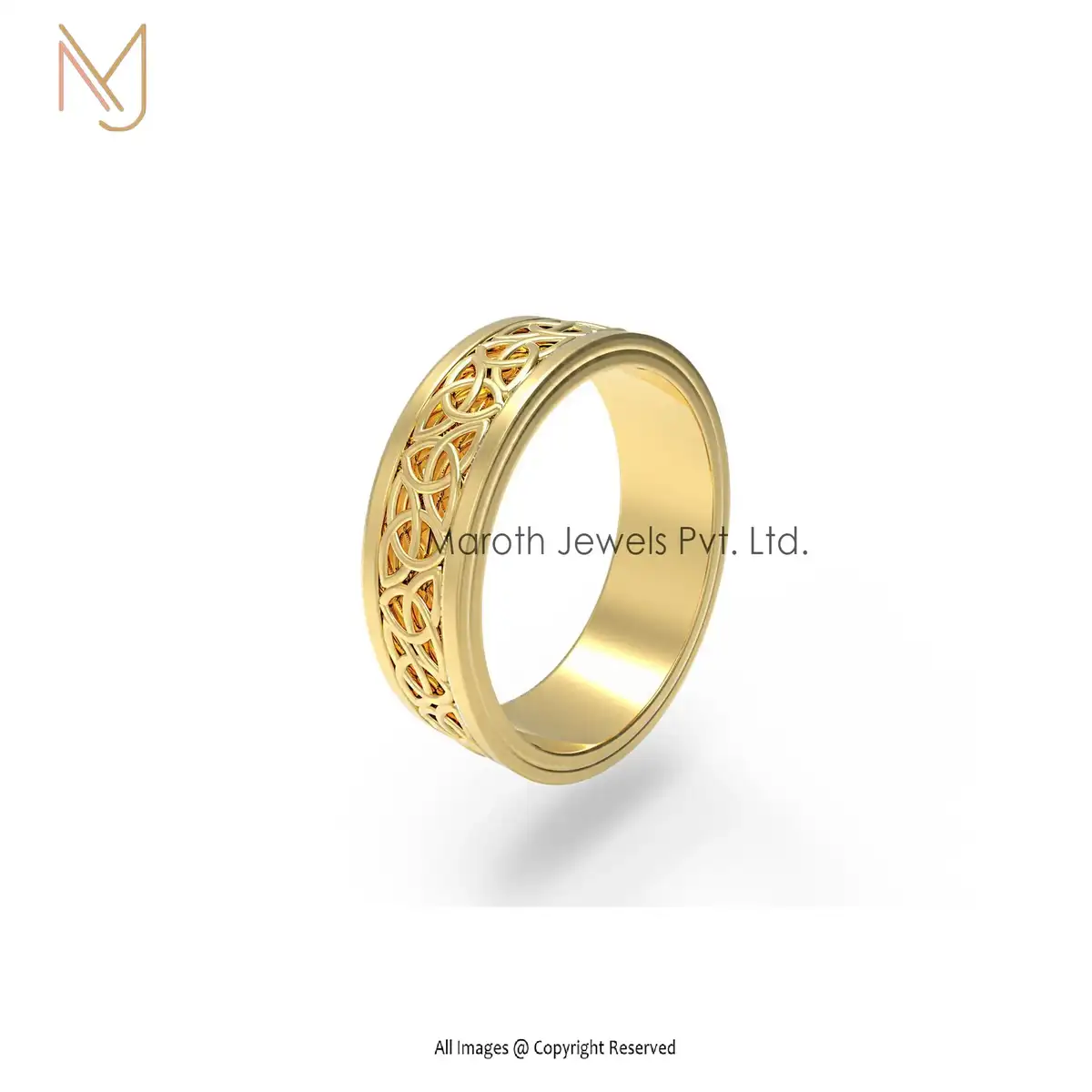 Private Label 14K Yellow Gold Trinity Knot Band Ring Jewelry