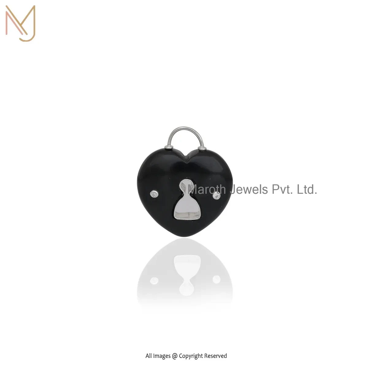 925 Silver Natural Silver Plated Moissanite & Black Onyx Gemstone Heart Pendant Custom Jewelry