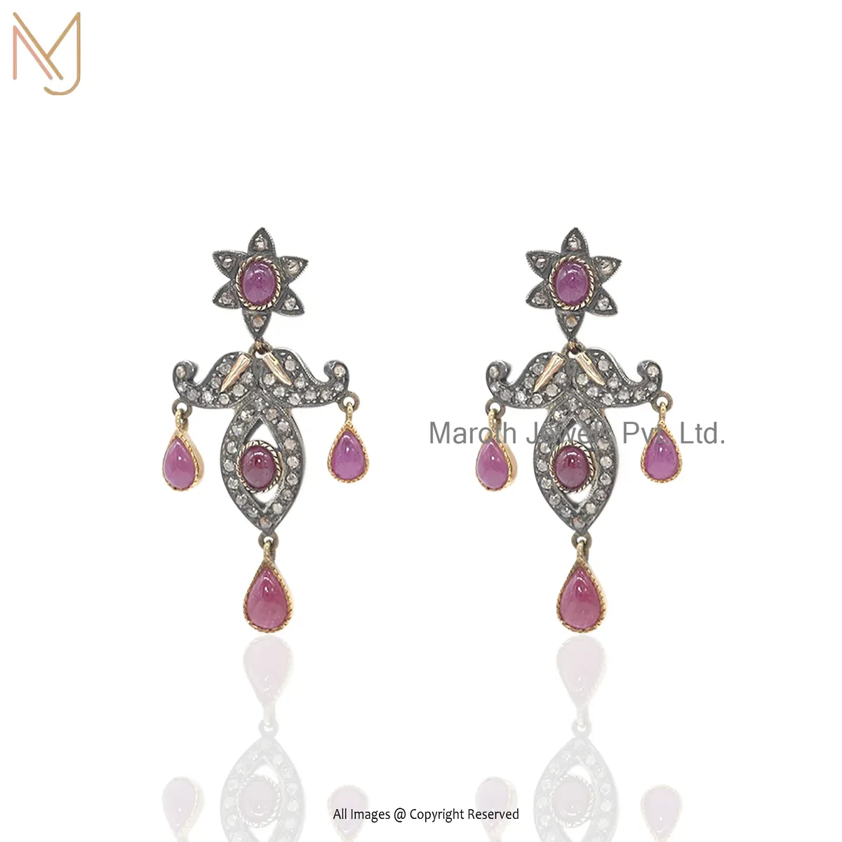 Wholesale 925 Silver Rhodium Yellow Gold Plated Pave Diamond Ruby Gemstone Designer Dangle Drop Earring