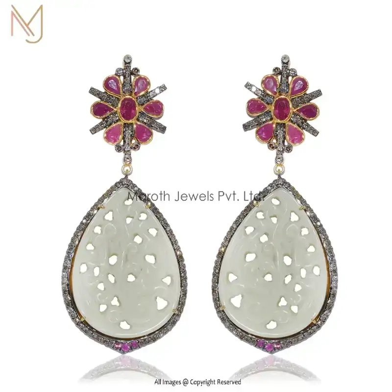 Custom 925 Silver Ruby Mother of Pearl Diamond Earrings Manufacturer USA