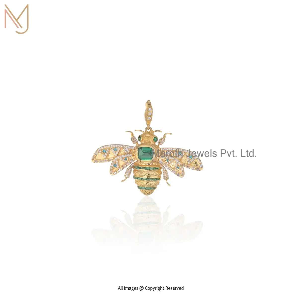 Private Lable 14K Yellow Gold Multi Cubic Zircon Bee Charm Pendant Jewelry