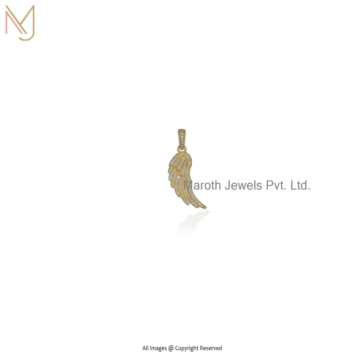 925 Silver Yellow Gold Plated Moissanite Angel Wing Pendant Manufacturer