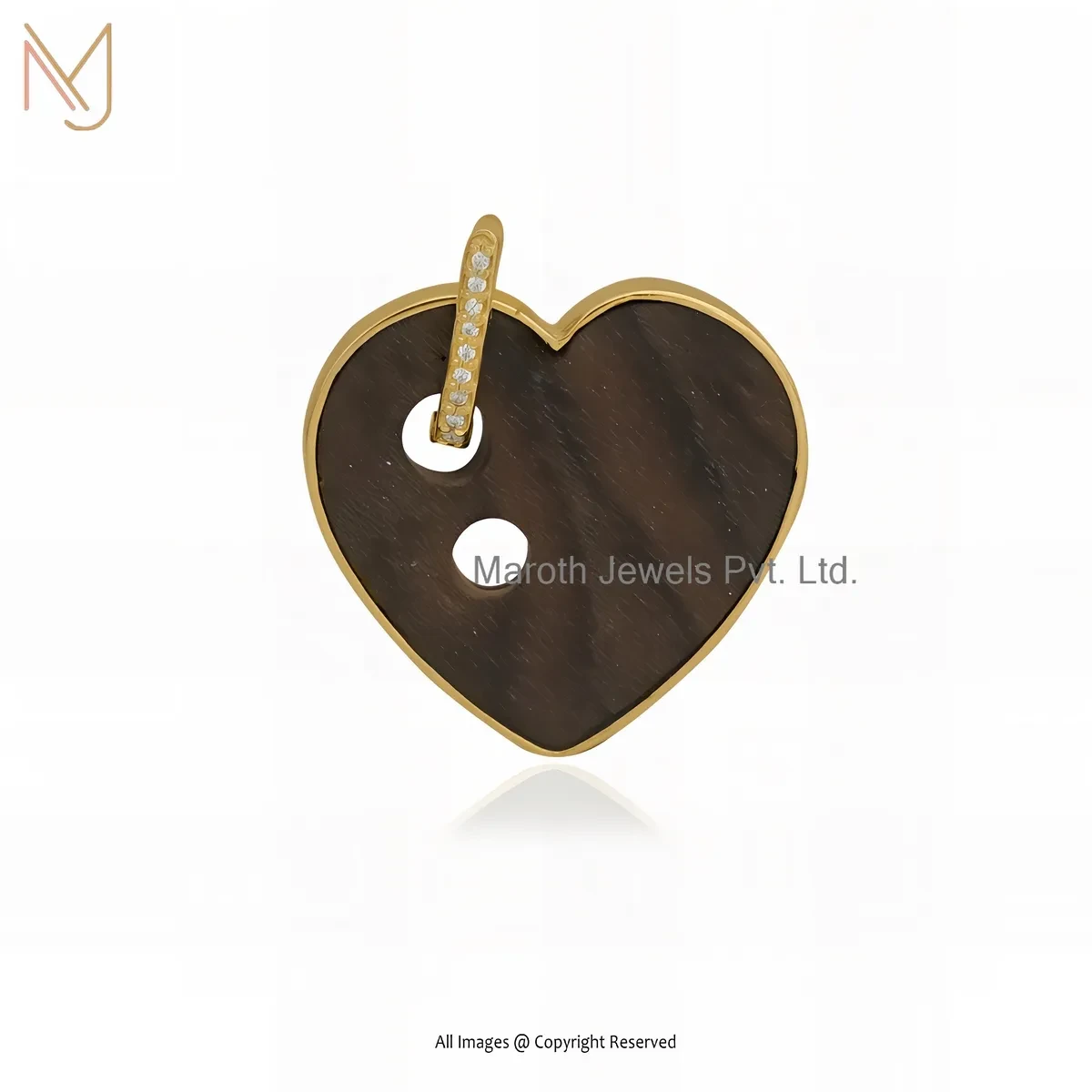 14K Yellow Gold Cubic Zircon Wooden Heart Pendant Manufacturer
