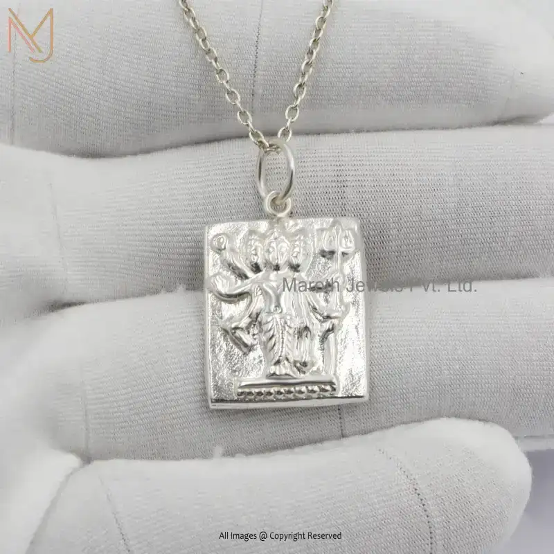 Wholesale 14K White Gold Indian God Brahma Vishnu Mahesh Amulet God lord Bless Pendant Jewelry