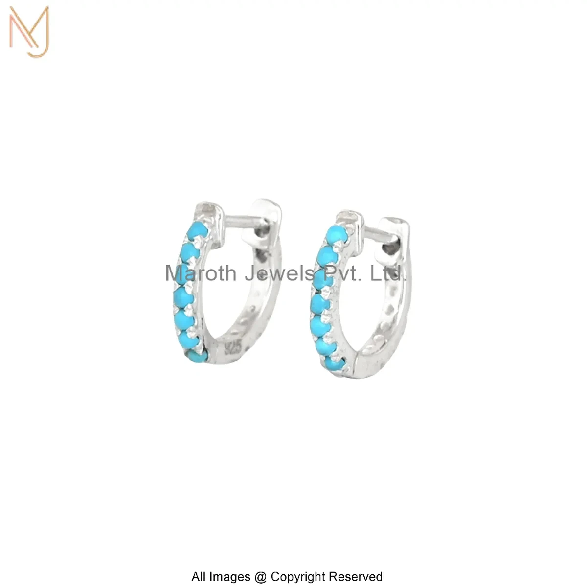 925 Silver Natural Silver Plated Turquoise Hoop Huggies Earring Custom Jewelry