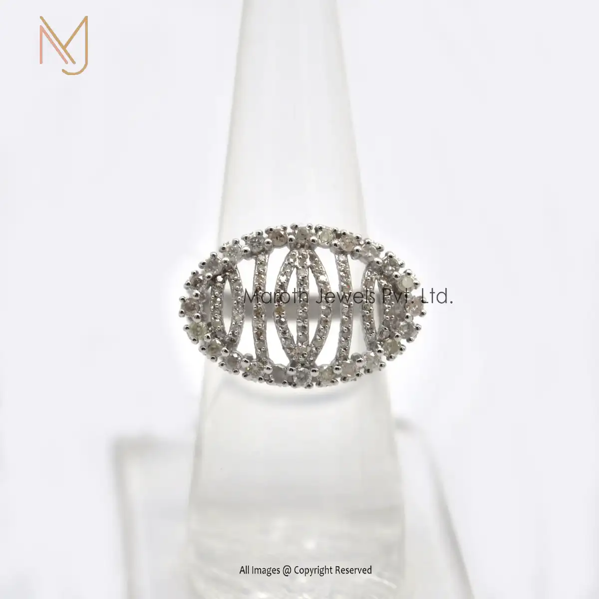 925 Silver Natural Silver Pave Diamond Ring Jewelry Manufacturer