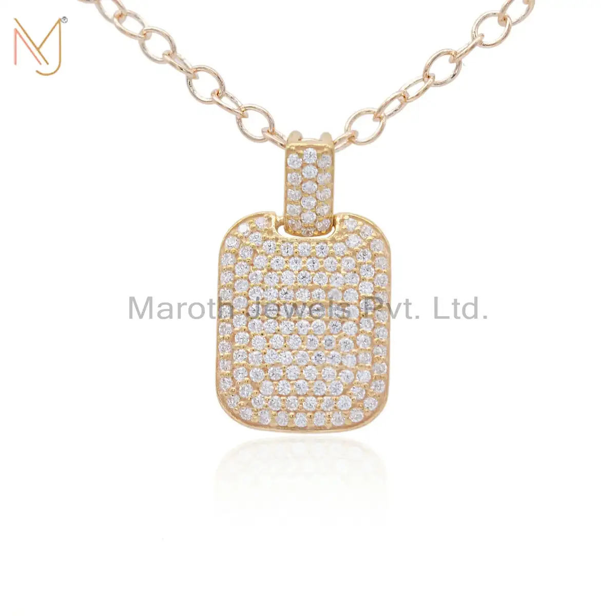 14K Yellow Gold Dog Tag Pave Diamond Pendant Jewelry Manufacturer