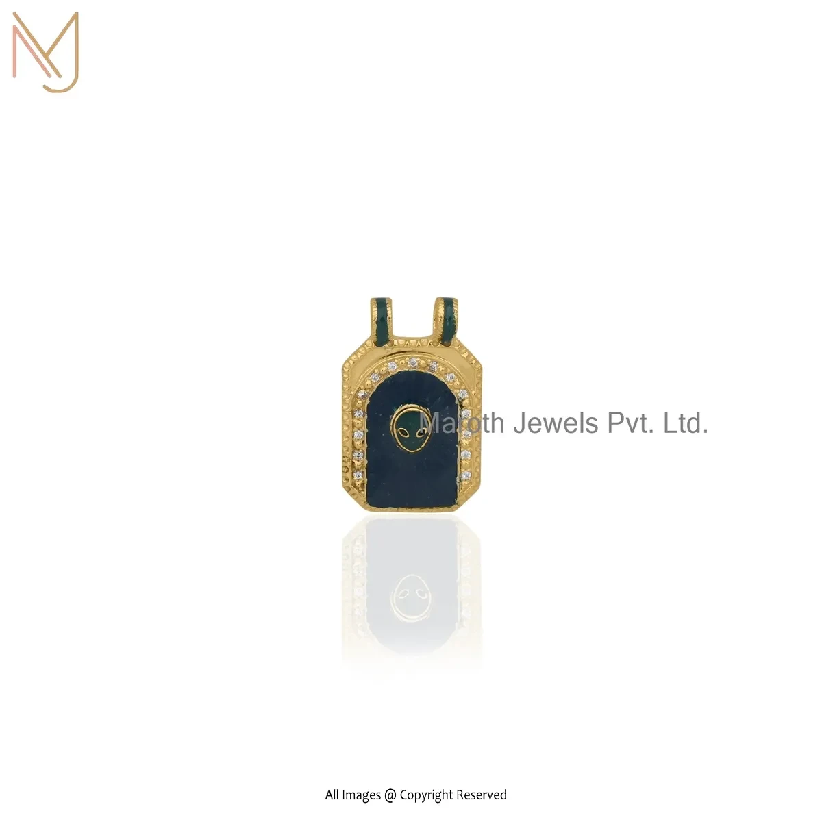 925 Silver Yellow Gold Plated Cubic Zircon & Enamel Square Pendant Custom Jewelry