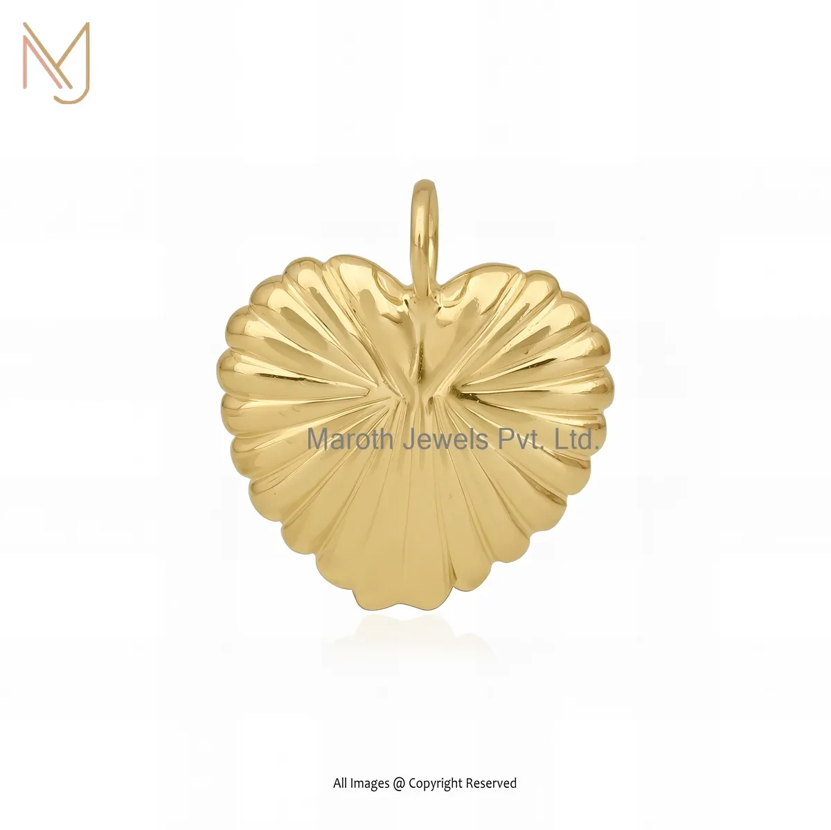 14K Yellow Gold Fluted Heart Pendant Custom Jewelry