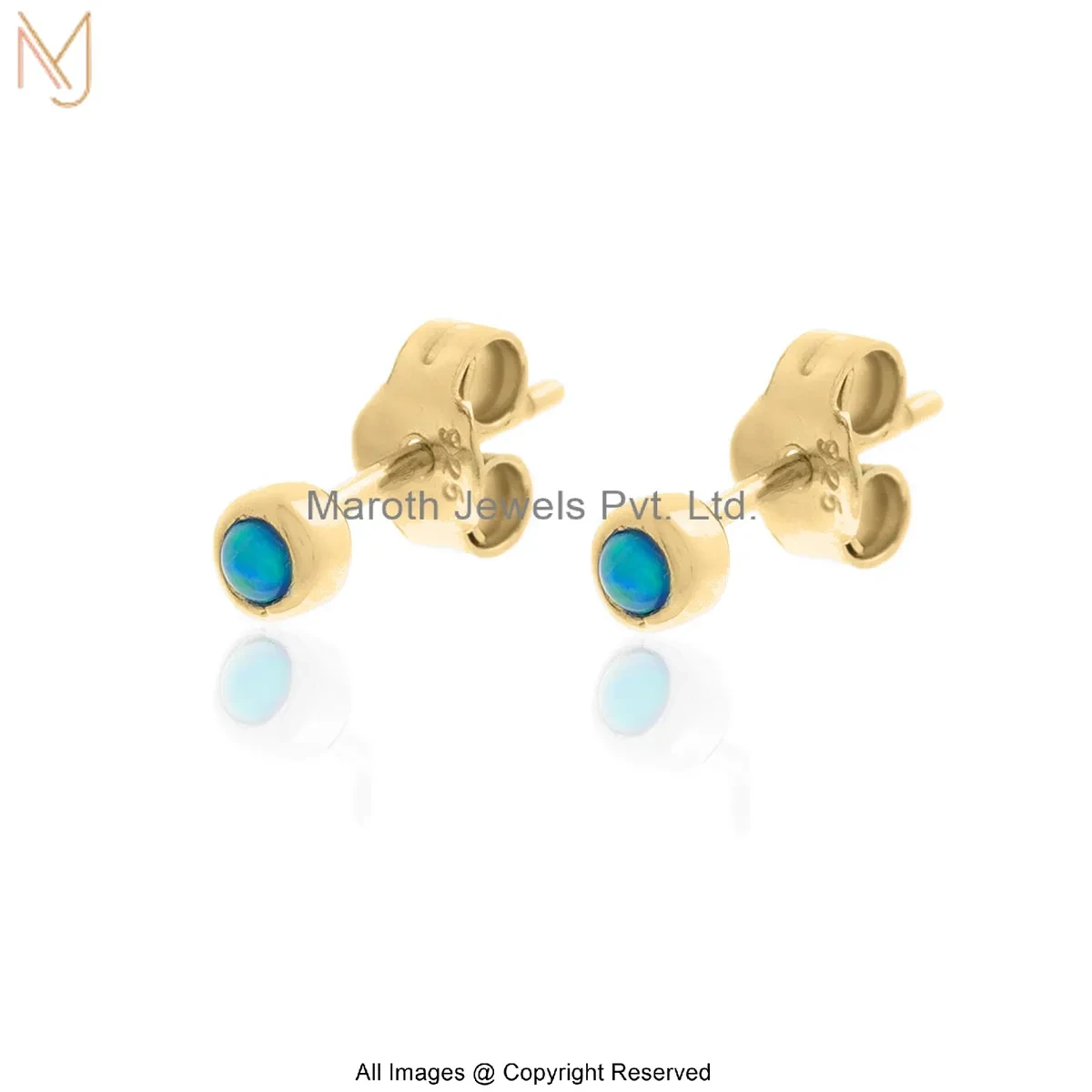 925 Silver Yellow Gold Plated Turquoise Stud Earring Jewelry Supplier