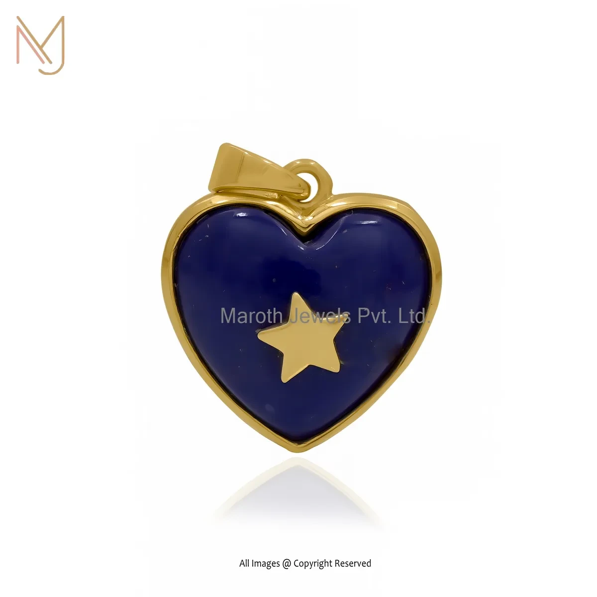 925 Silver Yellow Gold Plated Lapiz Lazuli Heart Pendant Jewelry Supplier