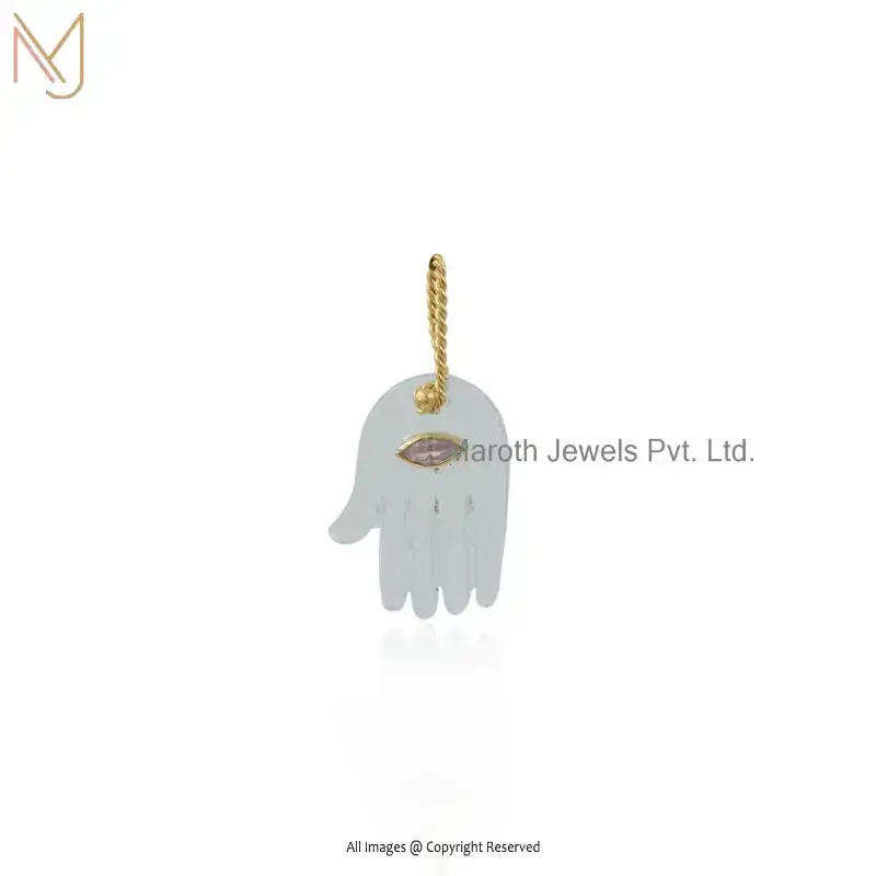 14K Yellow Gold Green Opal & Pink Sapphire Evil Eye Figa Pendant Custom Jewelry