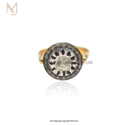 Wholesale 925 Silver Yellow Gold Rhodium Plated Pave Diamond & Rose Cut Diamond Ring Jewelry