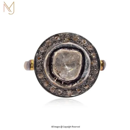 Wholesale 925 Silver Gold Rhodium Plated Pave Diamond & Rose Cut Diamond Ring Jewelry