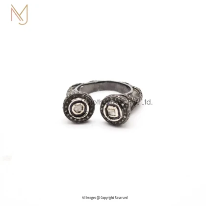 925 Silver Rhodium Plated Pave Diamond & Rose Cut Diamond Ring Jewelry Manufacturer