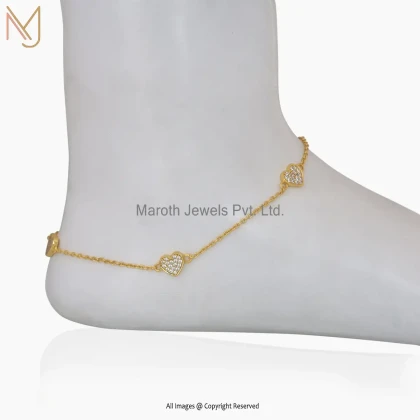 14K Yellow Gold White Cubic Zircon Anklet Custom Jewelry
