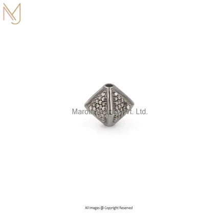 925 Sterling Silver Gray Rhodium Plated Pave Diamond Beads Finding Jewelry Manufacturer
