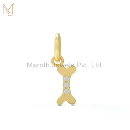 925 Silver Yellow Gold Plated Diamond Dog Bone Pendant Jewelry Manufacturer