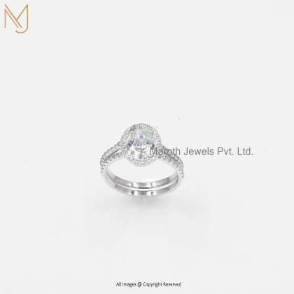 Private Label 14K White Gold Cubic Zircon Oval Cut Insert Wedding Ring